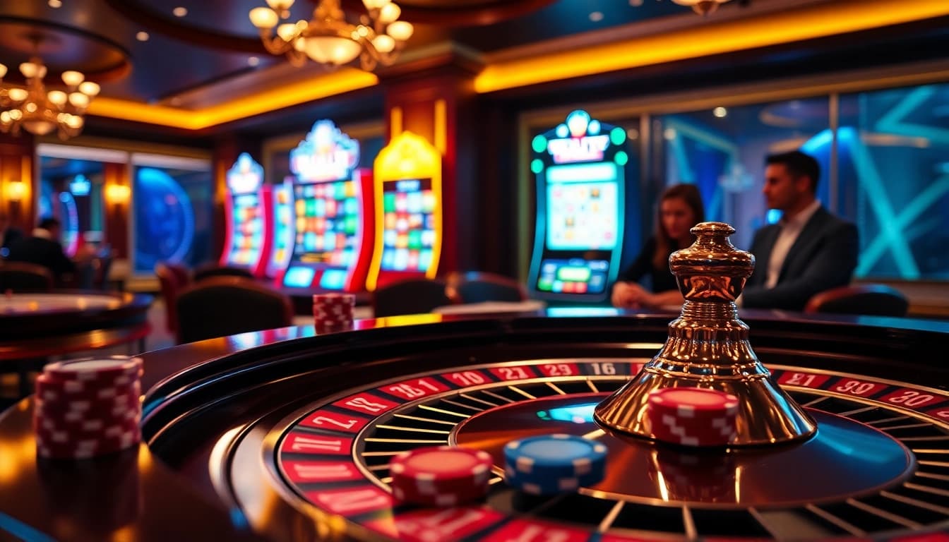 Exciting gaming scene at xx88.forex with roulette and poker chips showcasing luxury.