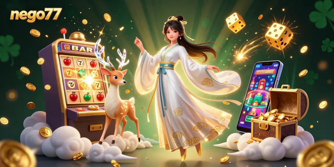 Experience thrills with nego77's vibrant 3D casino scene filled with jackpot excitement and immersive gameplay.