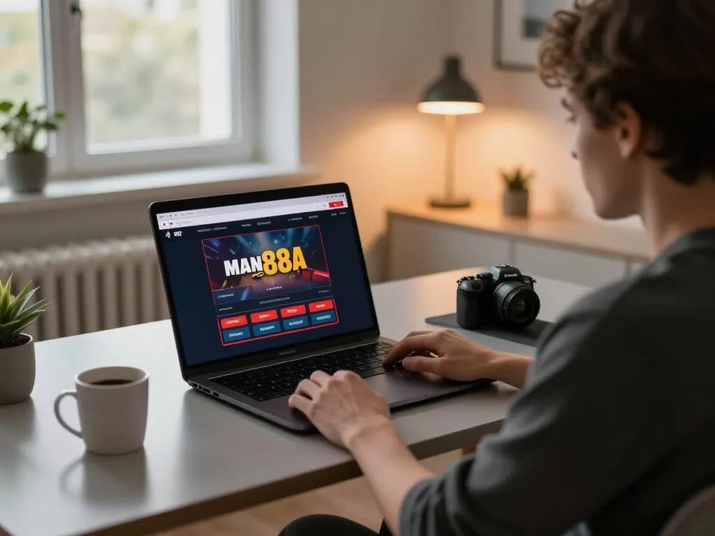 man88a seamless online gaming interface displayed on a sleek laptop in stylish home office