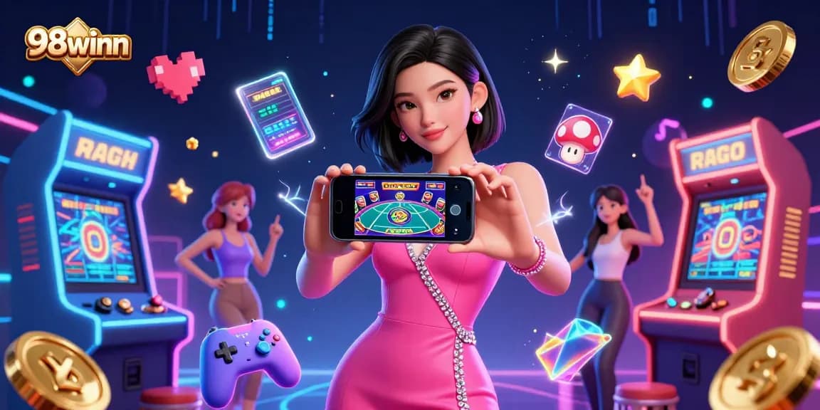 Experience exciting casino gaming with 98winn through a vibrant digital illustration featuring live action.