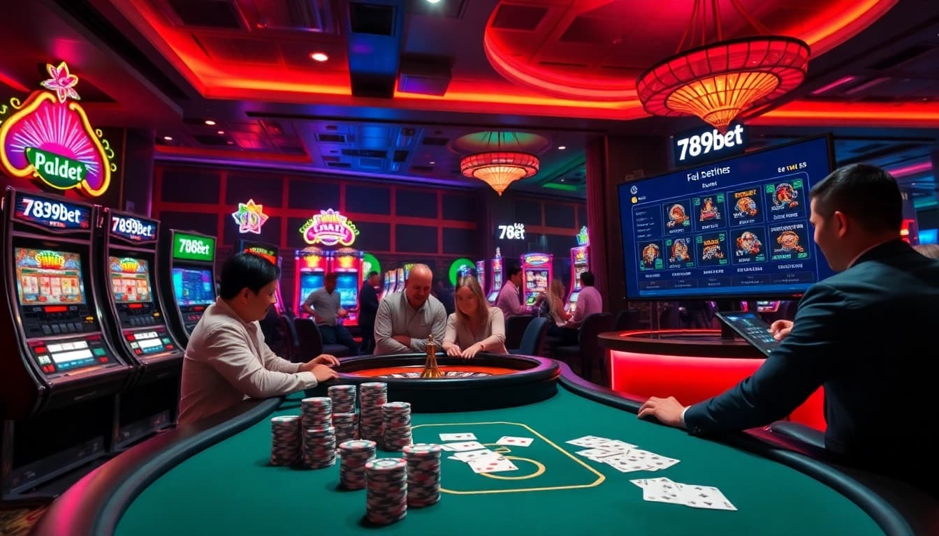 Experience the excitement of gambling at 789bet with a vibrant casino scene filled with players.