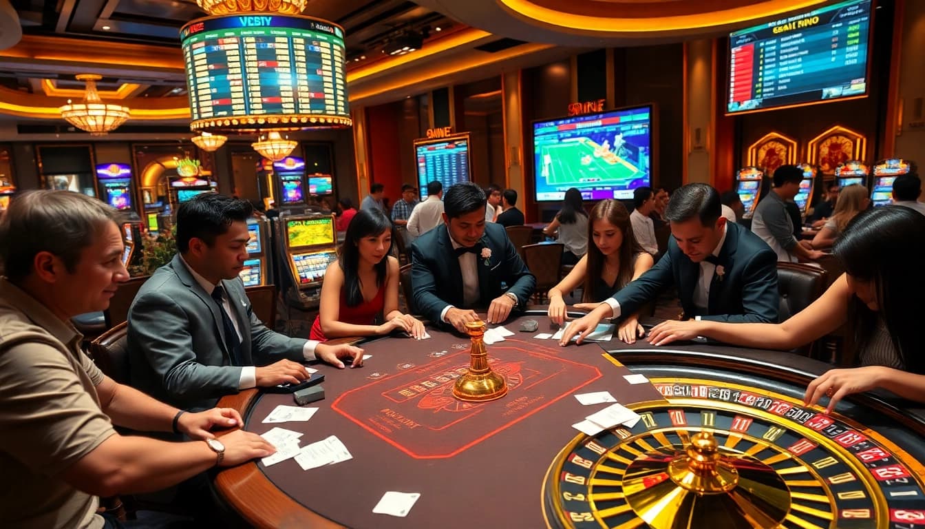Excited patrons gamble at a poker table in a luxurious casino showcasing s8889.in.net.