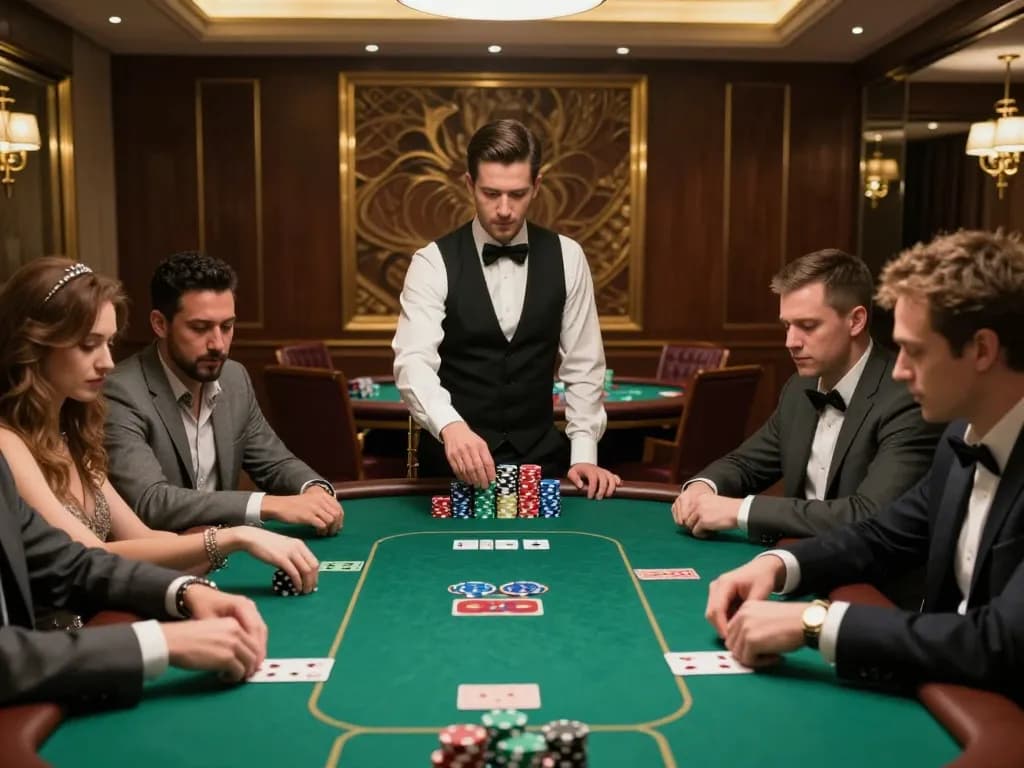Players engaged in an intense da88 poker game with colorful chips and community cards on the table.
