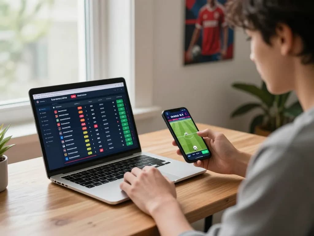 Engaged in sports betting using https://five88az.net/ on a laptop, with responsible gaming in focus.