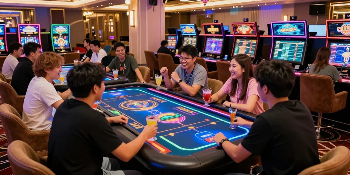 Exciting online gaming scene at Https://cm88z.com.co/ featuring diverse players engaged around a digital casino table.