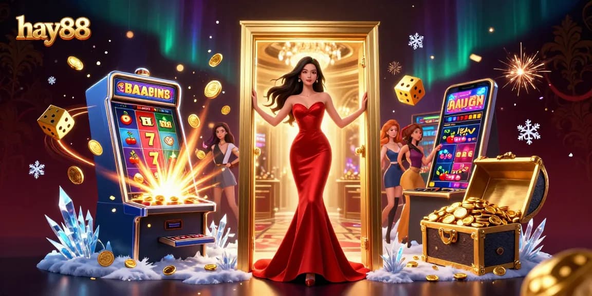 Engage with the thrilling jackpot experience at hay88, featuring a stunning Asian woman in a vibrant casino setting.