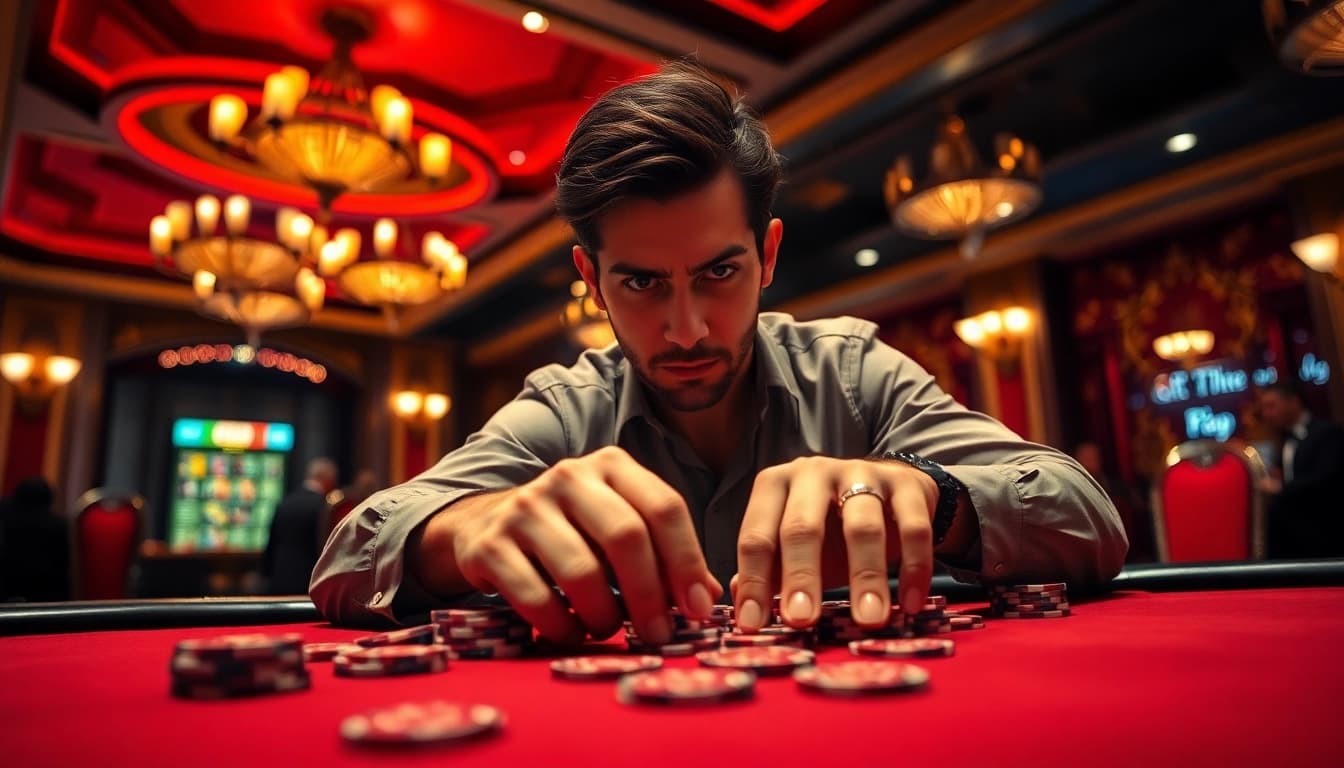 Permainan irit4d di meja poker dengan pemain fokus dan suasana penuh ketegangan.