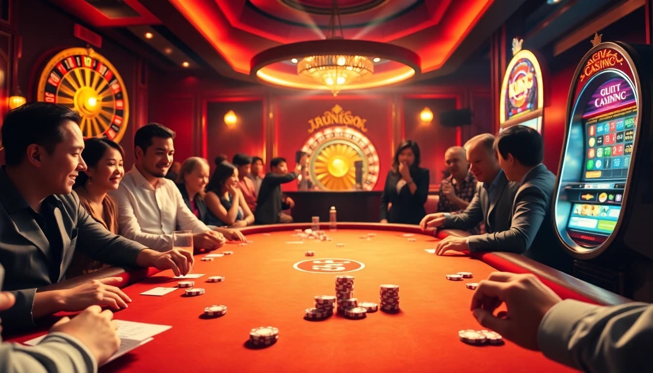 Experience the excitement of gambling at luongson's vibrant casino with lively players and games.