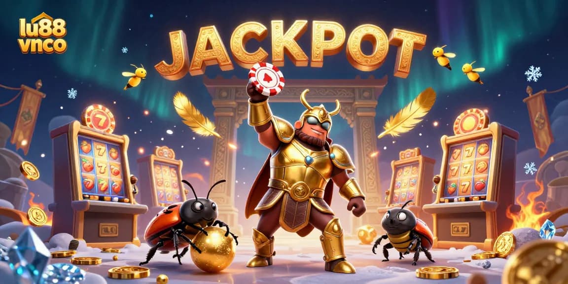 Engage in exciting gameplay at lu88 vnco featuring vibrant slot reels and a celebratory scene.
