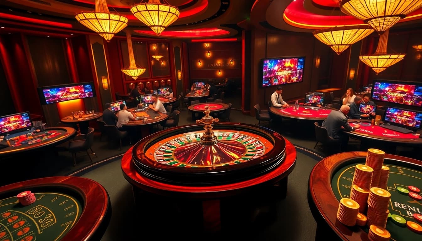 Experience thrilling gameplay at lu88bb.com with vibrant casino action featuring roulette and poker tables.