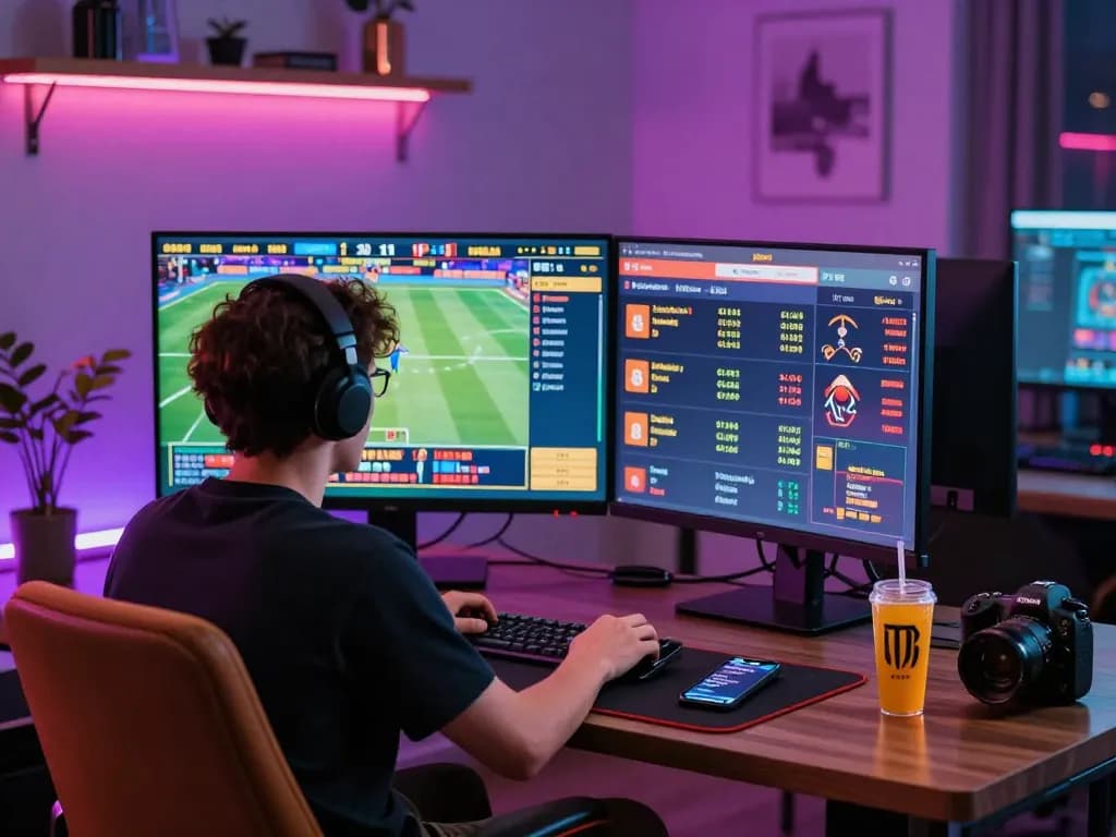 Exciting fb88 online gambling setup with live sports betting on screen.