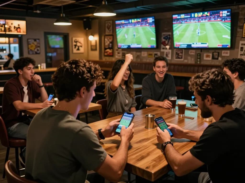 Người chơi đặt cược trên ứng dụng 12bet trong sự kiện thể thao trực tiếp hấp dẫn tại quán bar