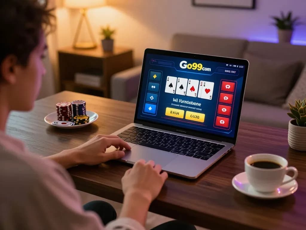 Engaged player enjoying online blackjack on Go99 com, showcasing immersive gaming experience.