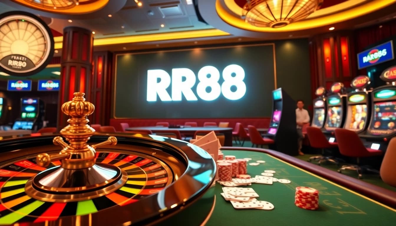Experience the excitement of RR88 at a vibrant casino with roulette and poker games.
