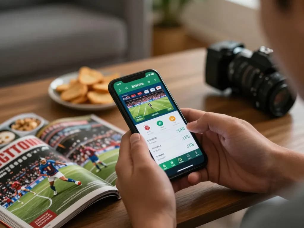 A person using the sports betting app at alo88 eu com, observing live odds on their smartphone.