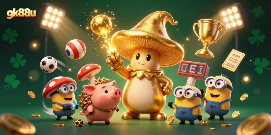 Experience gaming magic at gk88u with golden wizard and treasure-sniffing pig in a dynamic casino scene.