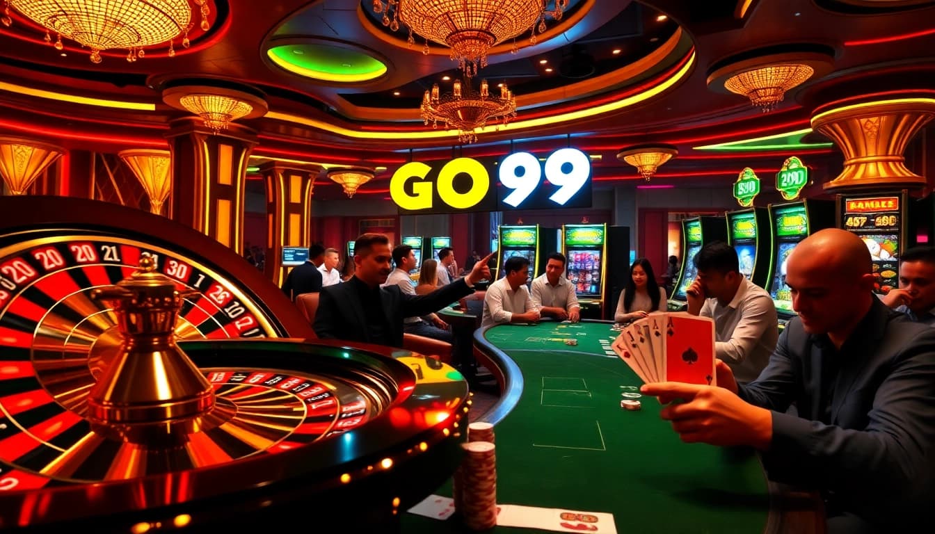 Excited players celebrating wins at GO99's vibrant online casino games.