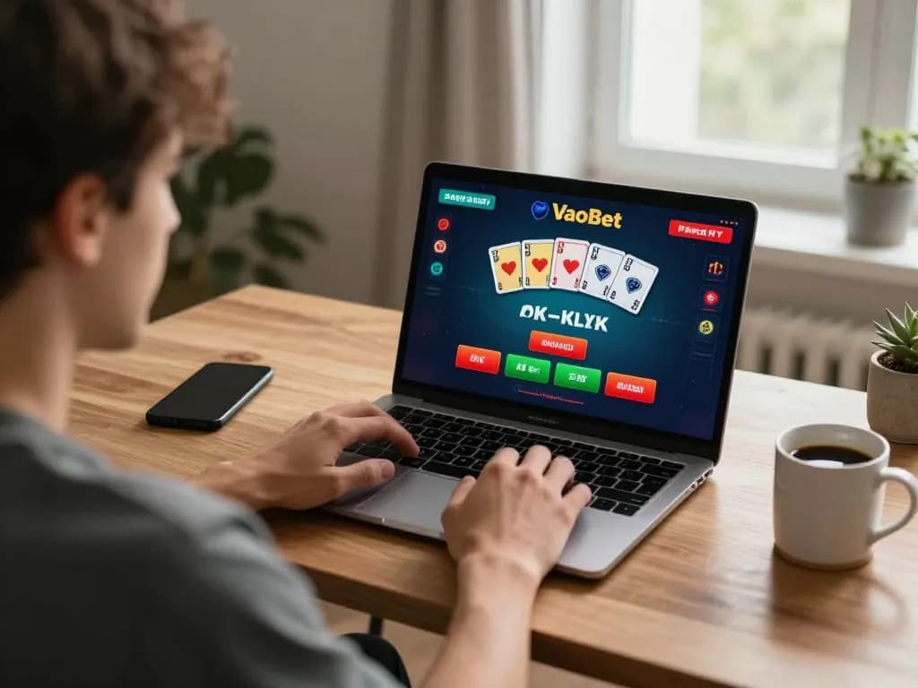Player enjoying online blackjack on VaoBet with an engaging game interface and strategic focus.