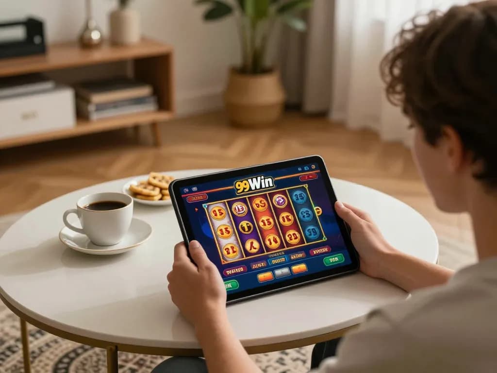Engaging gameplay on 99Win showcased in a cozy home environment with user-friendly interface.