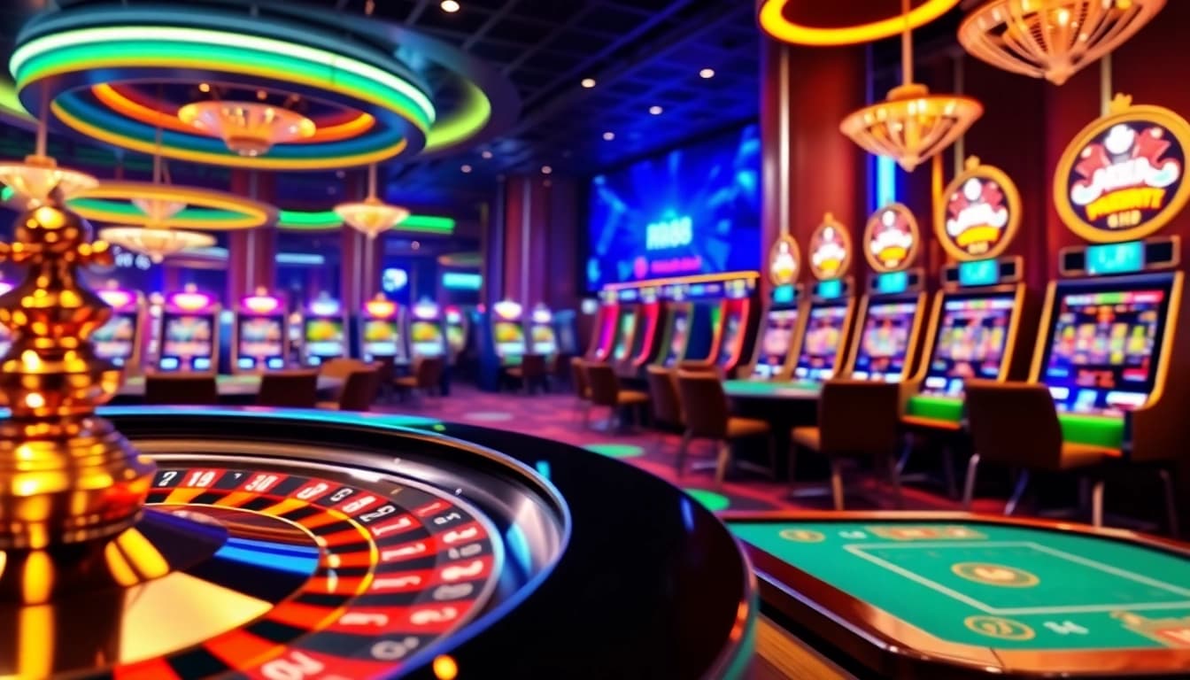 Exciting RR88 online casino scene showcasing a vibrant roulette wheel and poker chips.