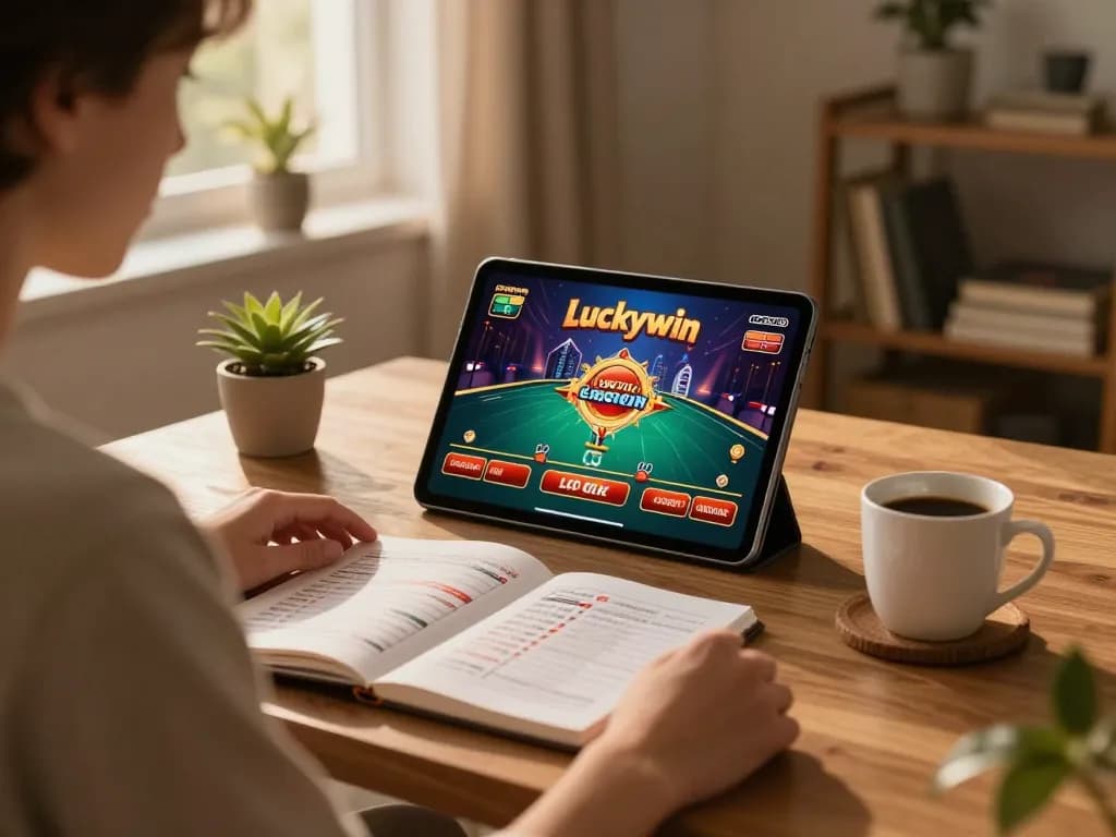 Player engaged in online Luckywin game, showcasing betting strategies in a cozy home setup.