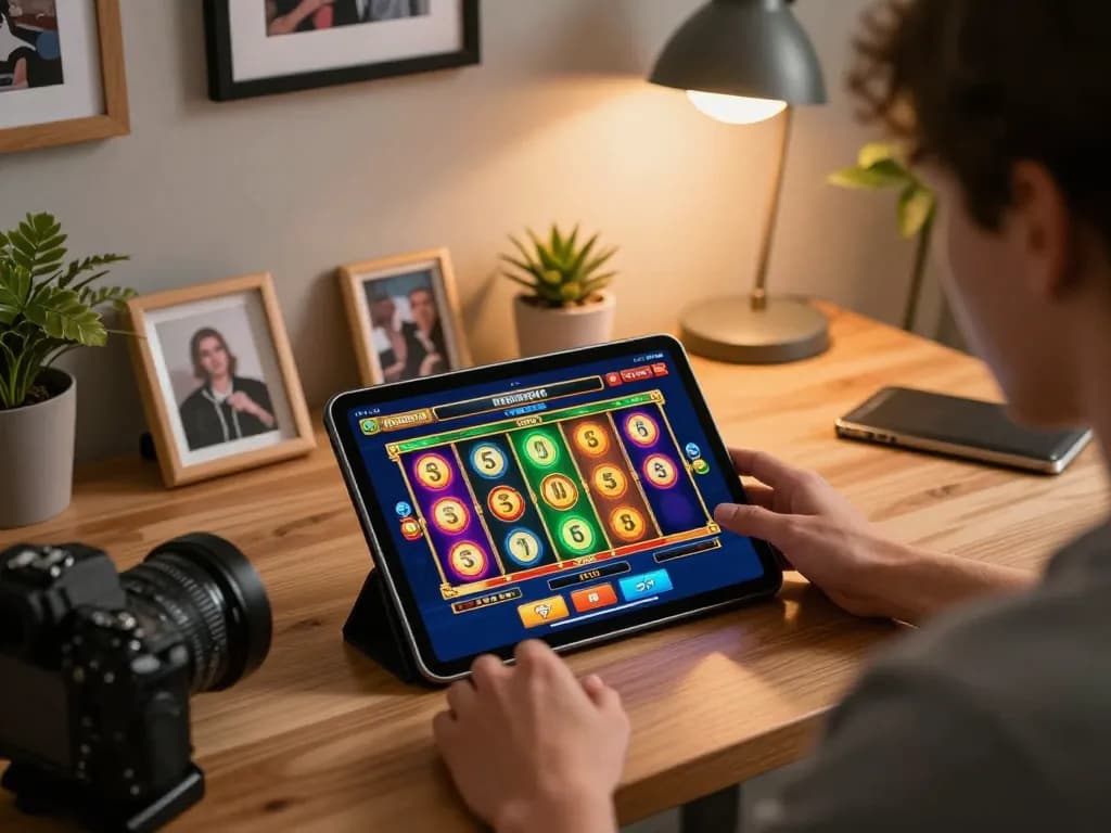 Engaging online casino experience on https://rr88.select/ with a player strategizing using a tablet.