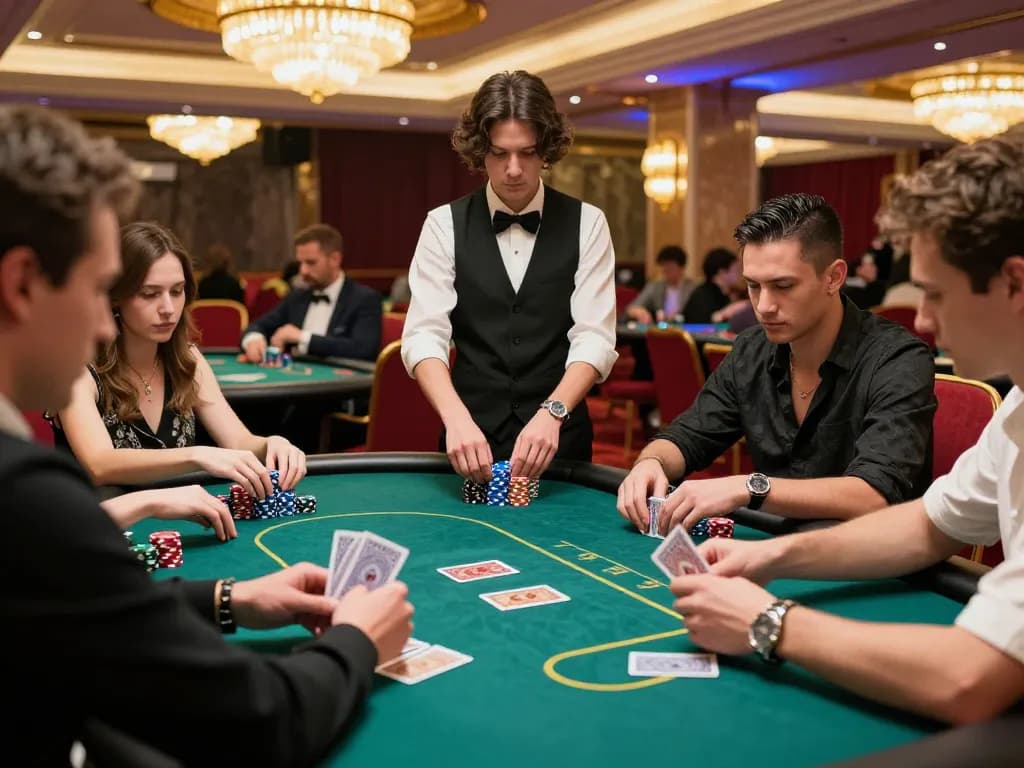 Players engaged in high-stakes poker at qq88, showcasing strategic gameplay and luxurious casino ambiance.