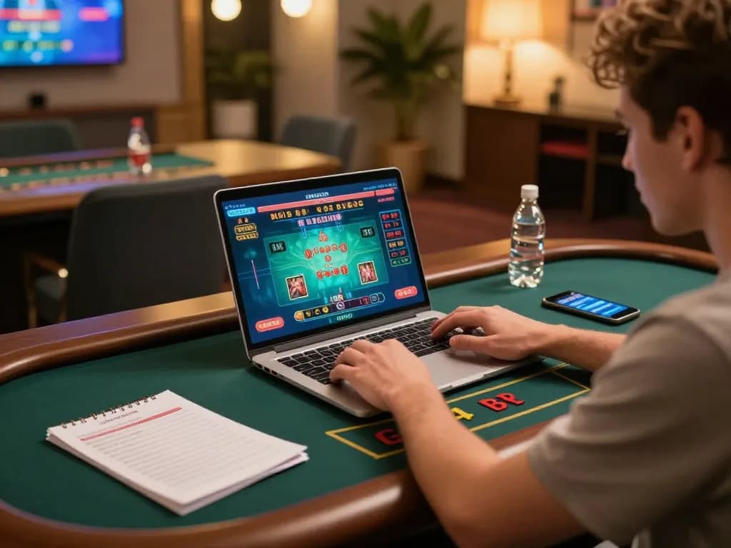 Player strategizing on 555win while engaging with live dealer games online at home