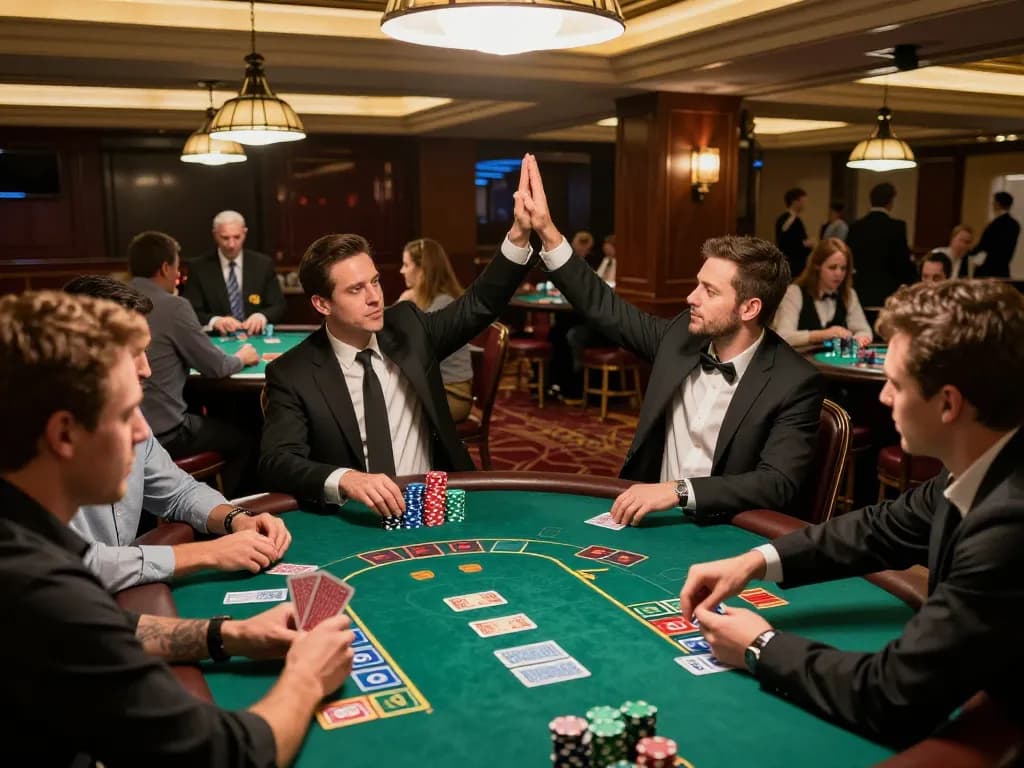 Engaged players placing strategic bets at blackjack table on https://vin88us.com/ in vibrant casino setting