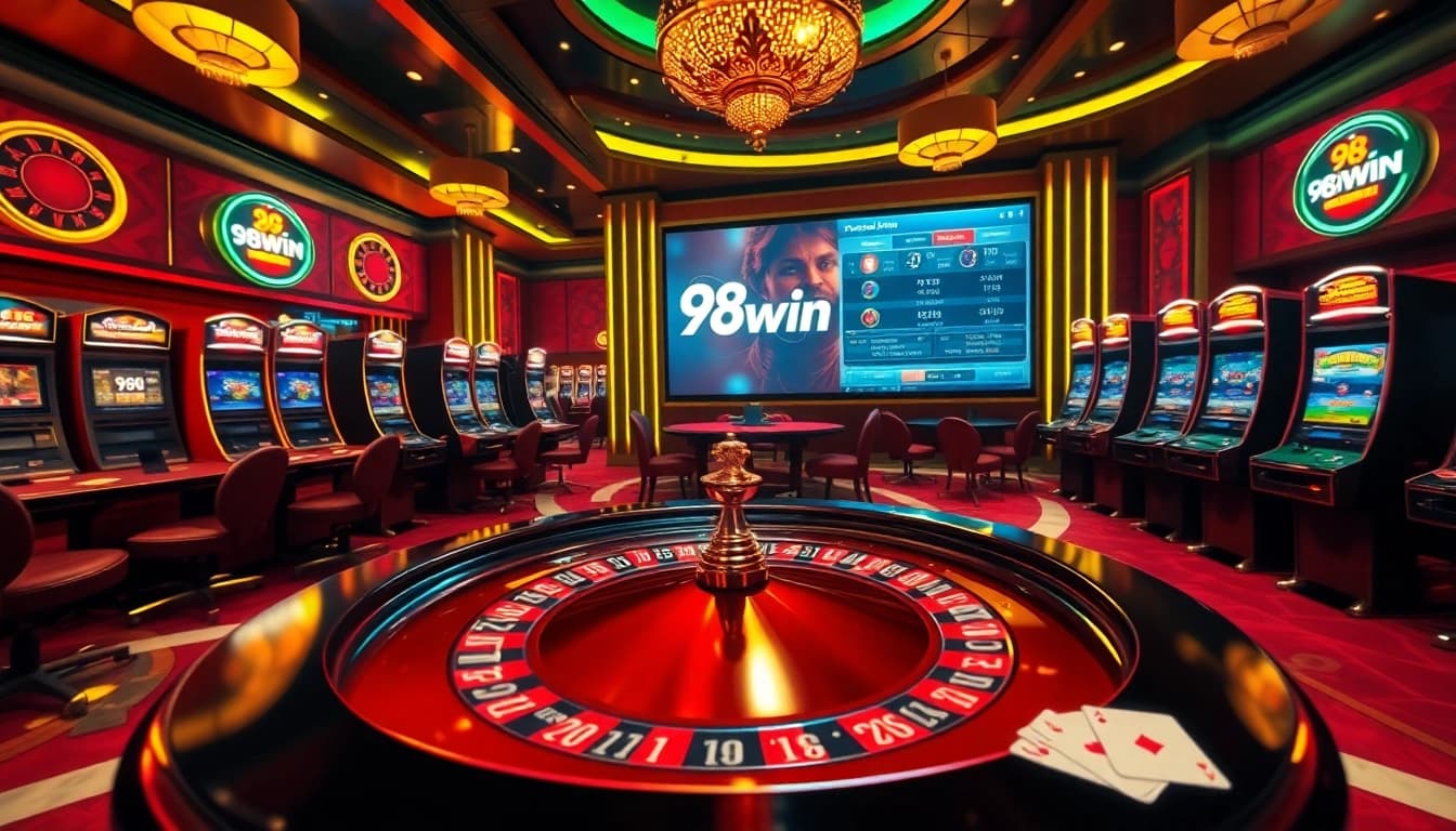 Experience high-stakes gaming at 98win with vibrant casino action centered around roulette.