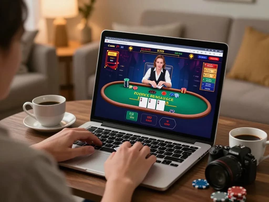 rik88 live dealer blackjack game being played on laptop, showcasing strategic gameplay.