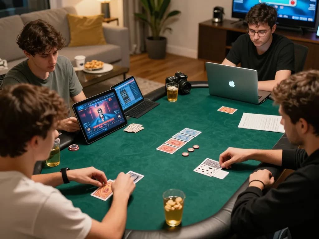 Engaging online poker gameplay highlights on trang chủ gem88 with players immersed at home.