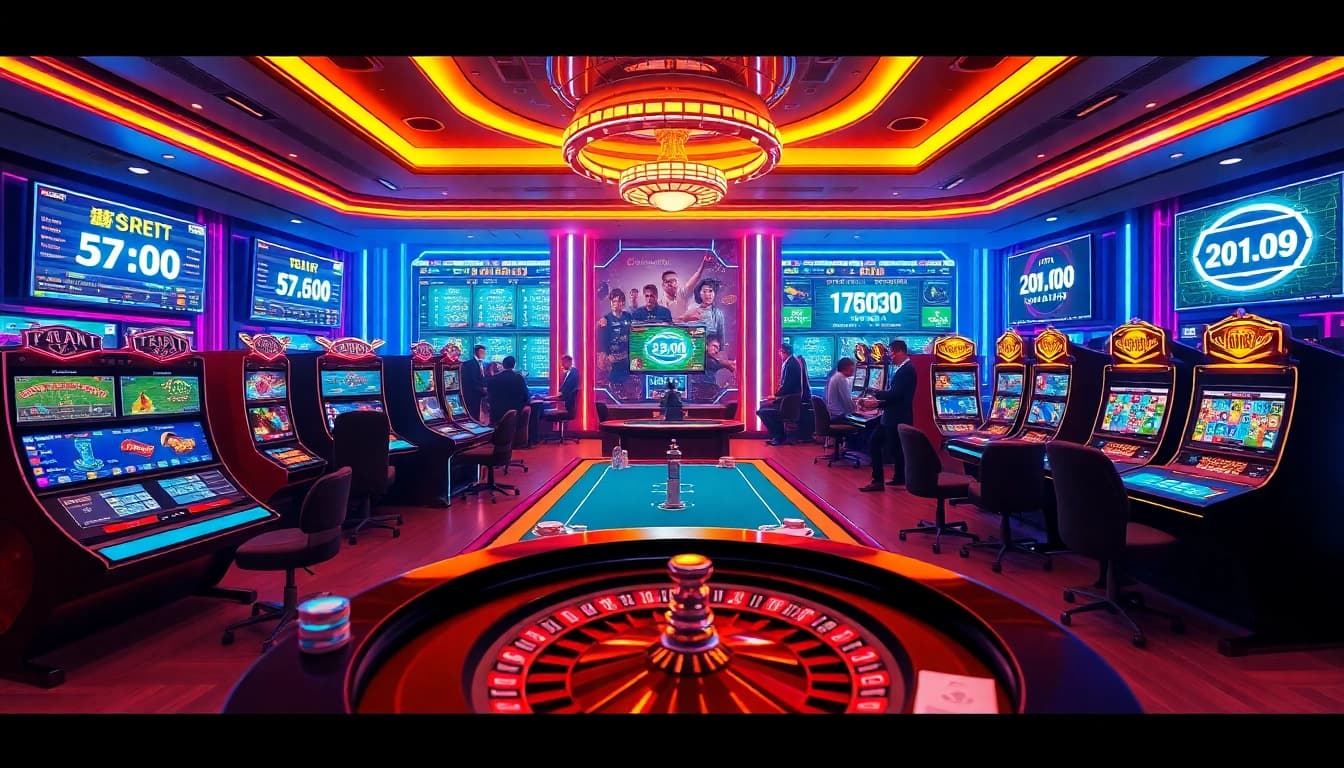 Exciting scene of online gambling at nhà cái sky88 with vibrant casino elements