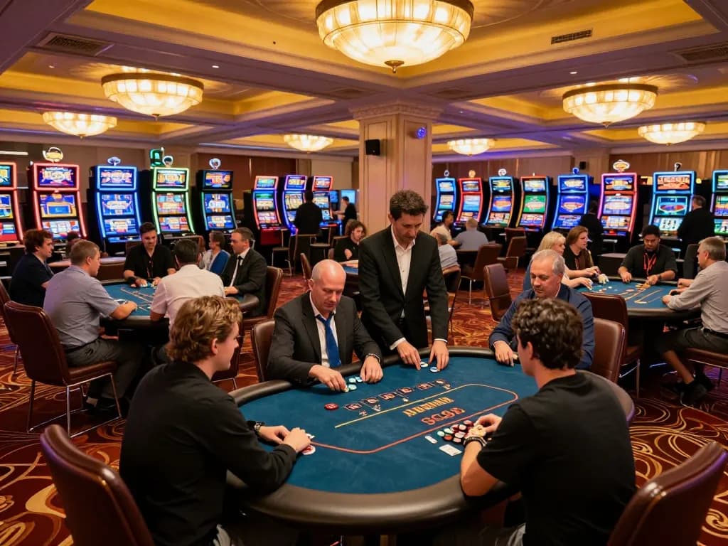 Engaged players at SC88 poker tables strategizing during gameplay in a luxurious casino setting.