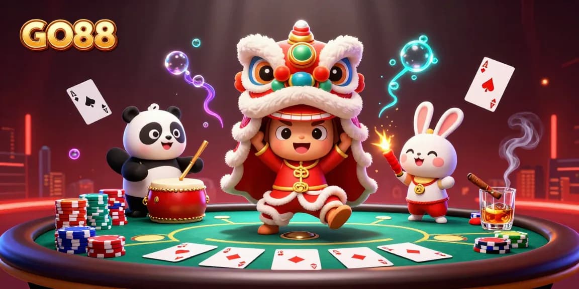 GO88 players enjoying thrilling poker action during a vibrant Chinese New Year celebration.
