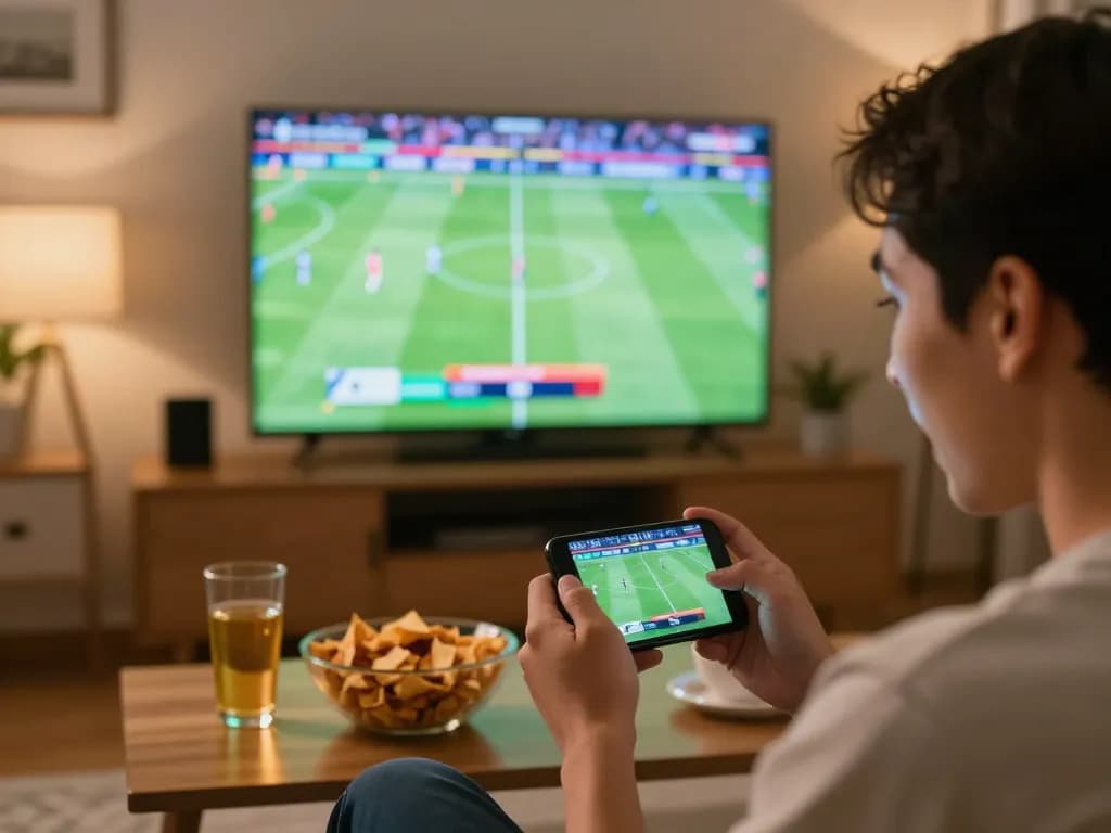 Cakhia sports betting enthusiast placing bets on a smartphone while watching live games.