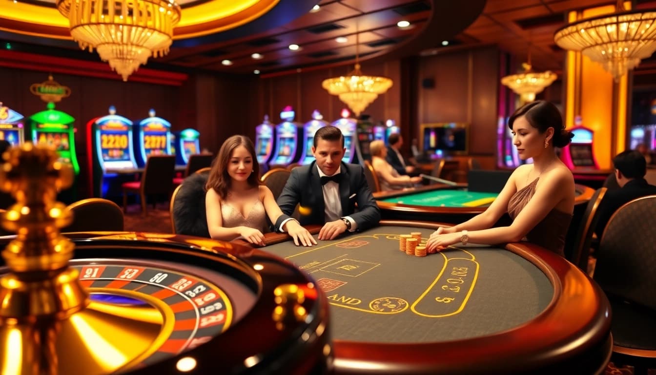 Experience the thrill of hb88 casino with players enjoying poker at a glamorous gaming table.