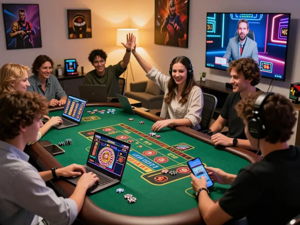Engaged gamers enjoying 8kbett.dev in a vibrant, dynamic online betting environment with live casino interaction.