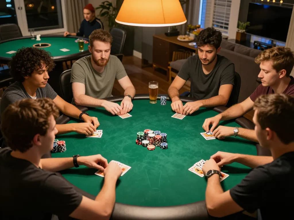 FABET LIVE poker night with friends analyzing their hands in a competitive but fun atmosphere