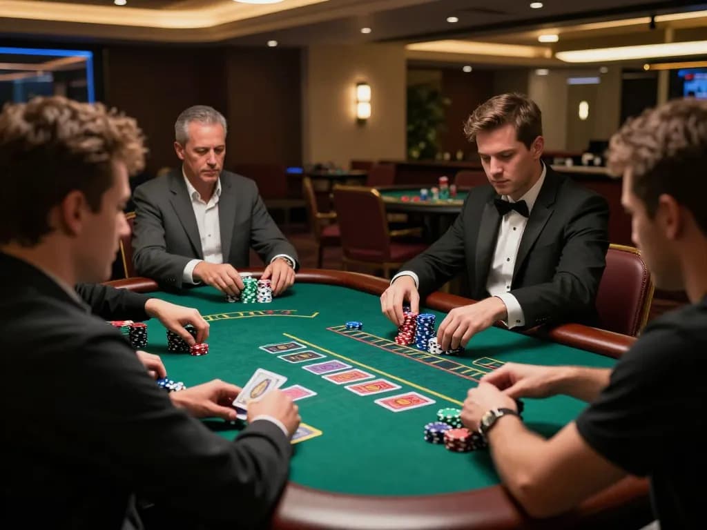 Players placing bets at blackjack table during an exciting game at fly88 casino.