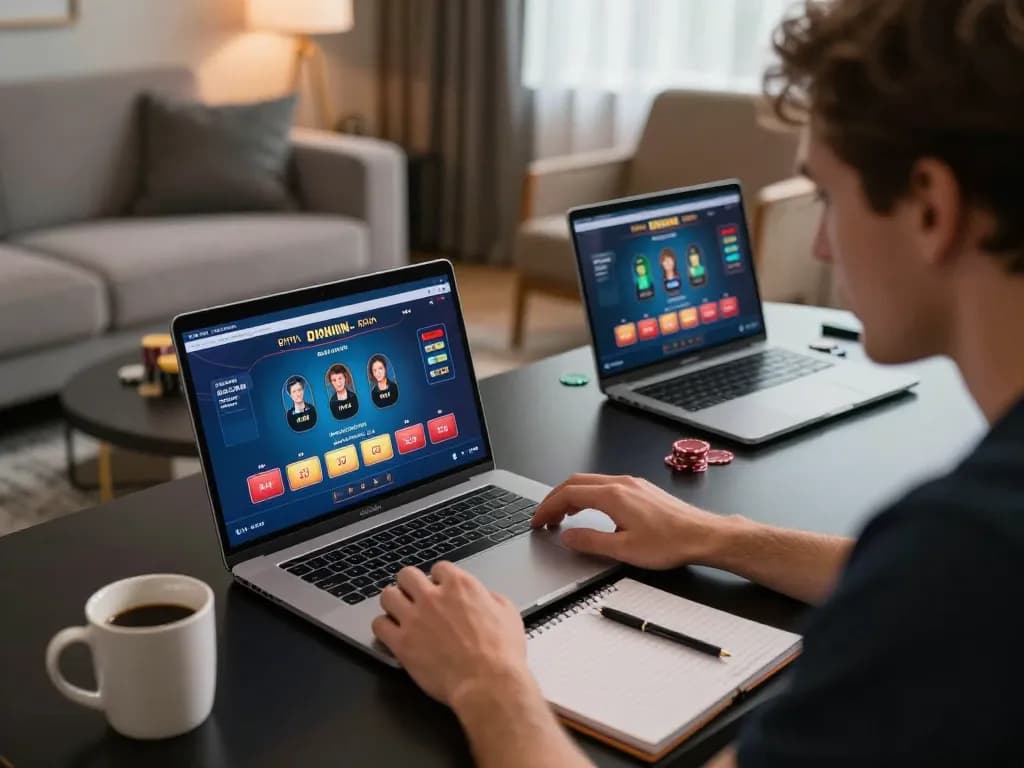 HD88 player strategizing in an online casino gaming session from the comfort of home.