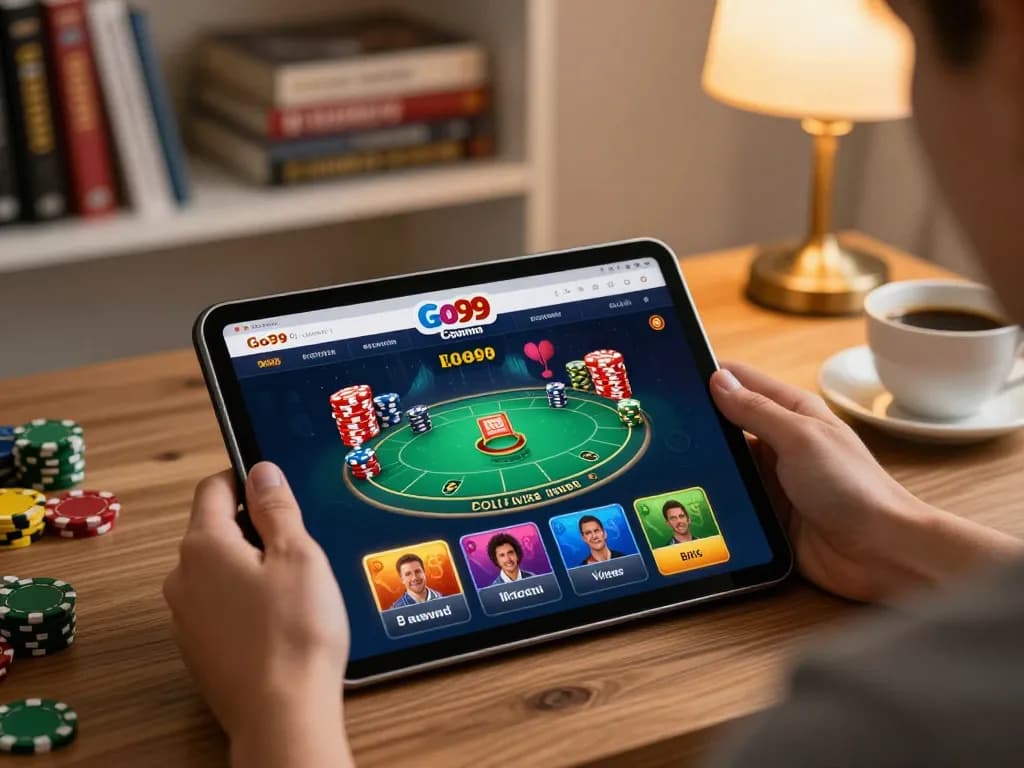 Engaging online gameplay on Go99 com displayed on a tablet, blending strategy and entertainment in a cozy home setting.