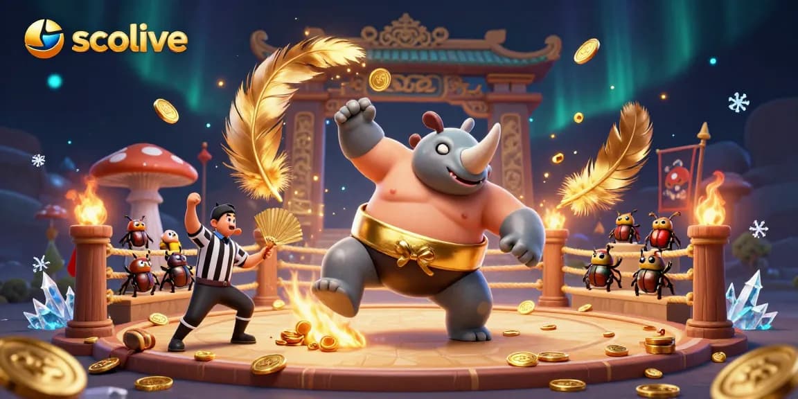 Socolive's thrilling sports betting scene visualizes excitement with a rhinoceros beetle champion in action.