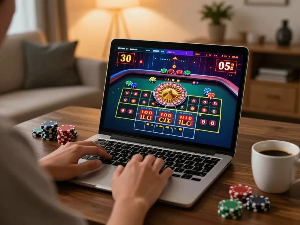 Engaging online gameplay at F168 featuring a player using a laptop for live dealer roulette.