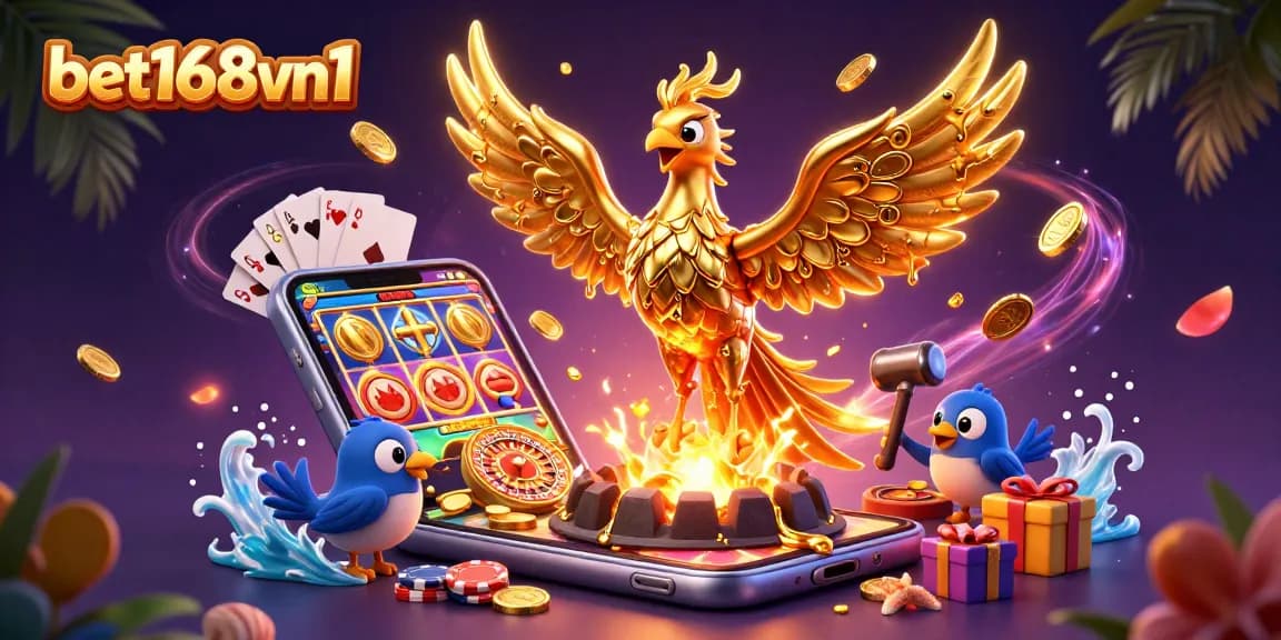 Experience the thrill of bet168vn1 with extravagant golden phoenix and dynamic casino elements.
