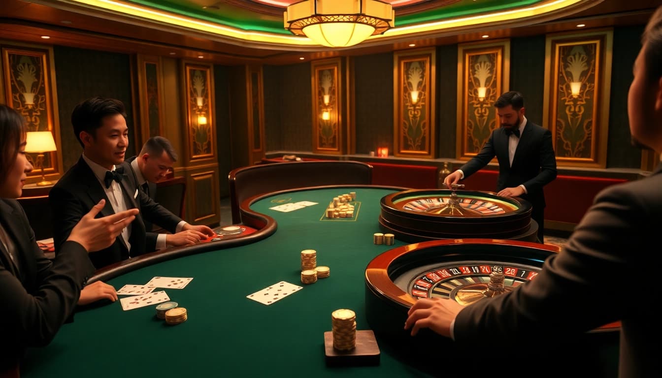Experience thrilling action at nhà cái 888new with poker chips and vibrant casino tables.
