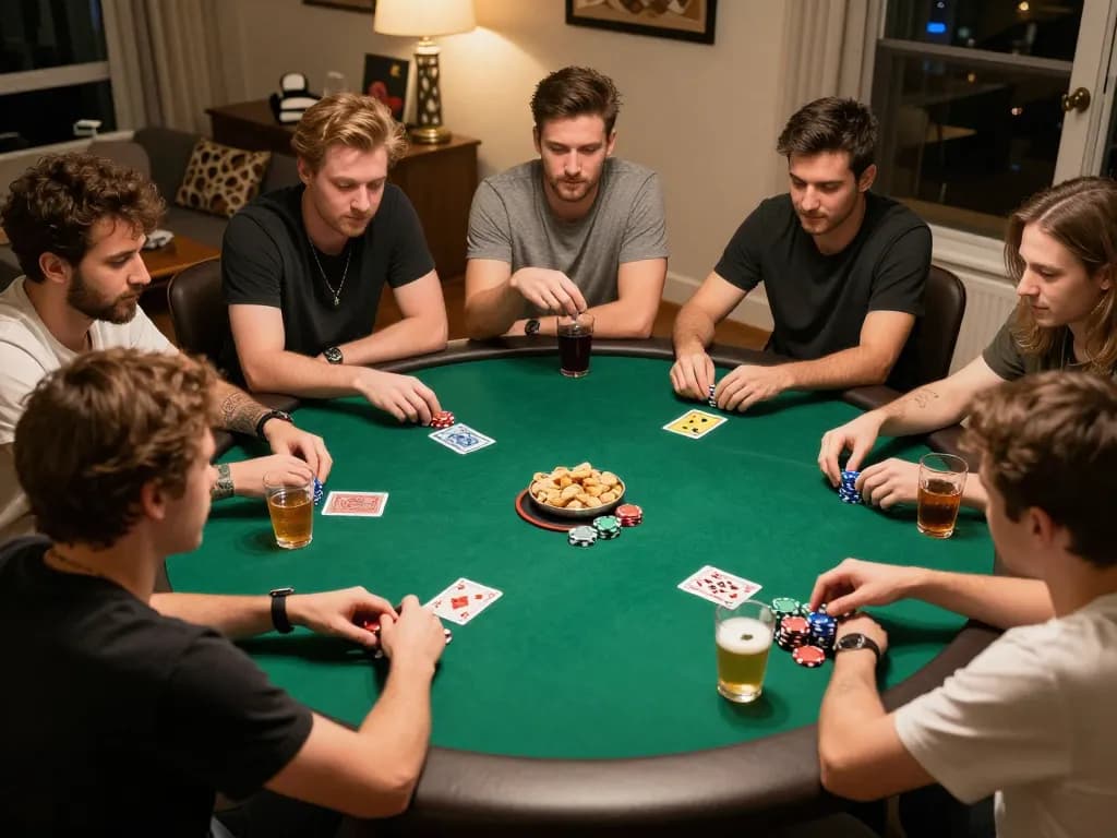 Players enjoying an engaging game of poker night at home with friends while strategizing sunwin