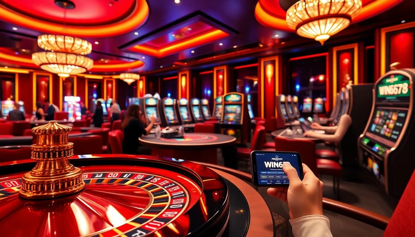 Players enjoying games at https://win678.art/ in a luxurious online casino environment.