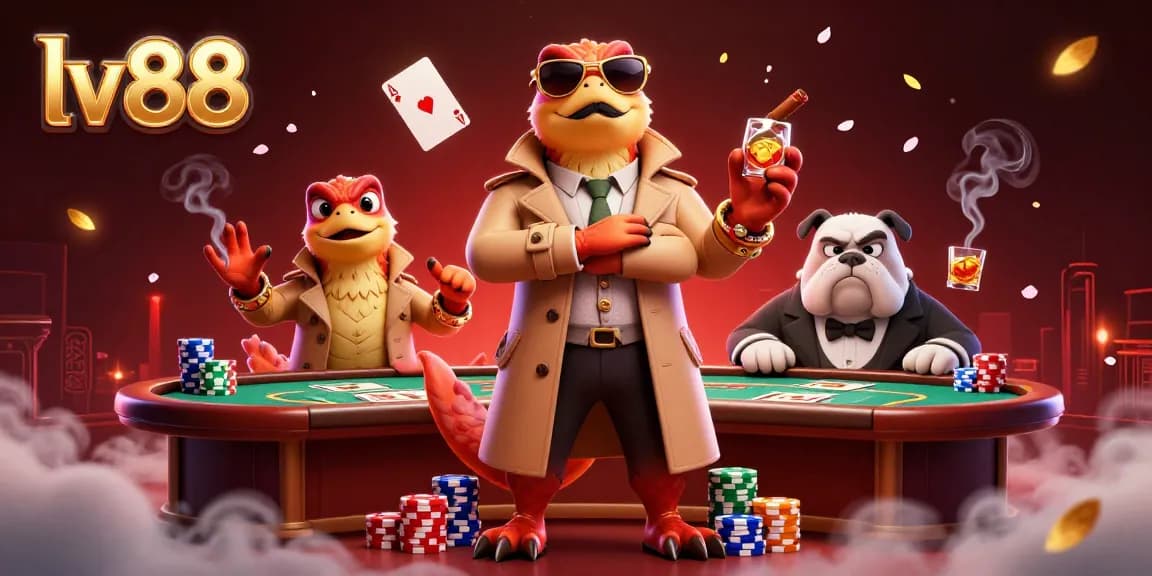 Experience high-stakes gaming at lv88 with raptors and poker chips in a vibrant casino.