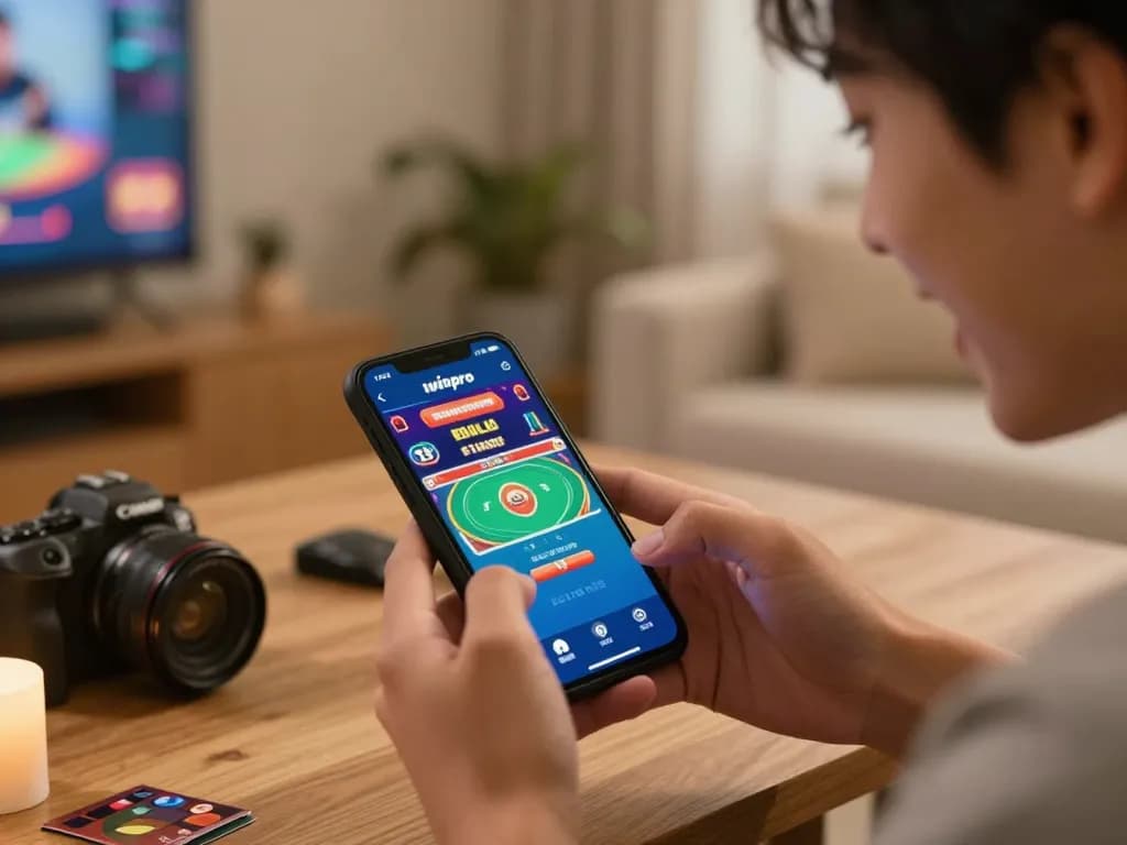 Active gameplay on iwinpro app showcasing an exciting live dealer game on a smartphone in a cozy home environment.